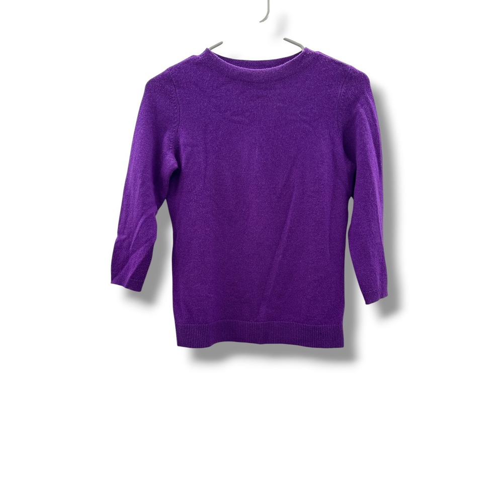 Talbots Pure‎ Cashmere Sweater Womens XSP Purple Crew Neck 3/4 Sleeve Petite